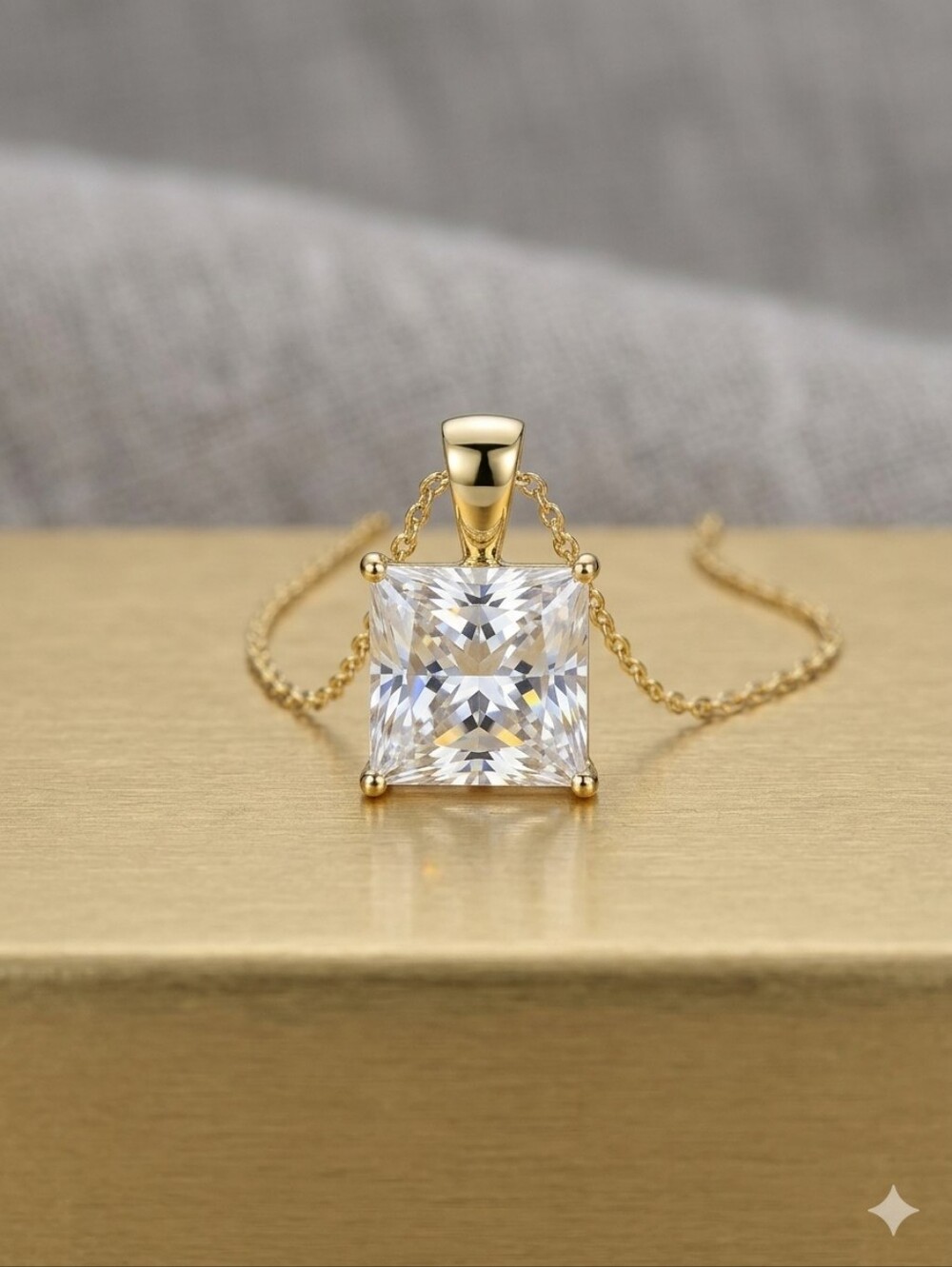 Moissanite 3.0CTW NWT 925 Silver With Gold Over Square Pendant With 925 Chain